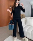 Ribbestrikket genser og buksesett, svart, Small-XL. thumbnail