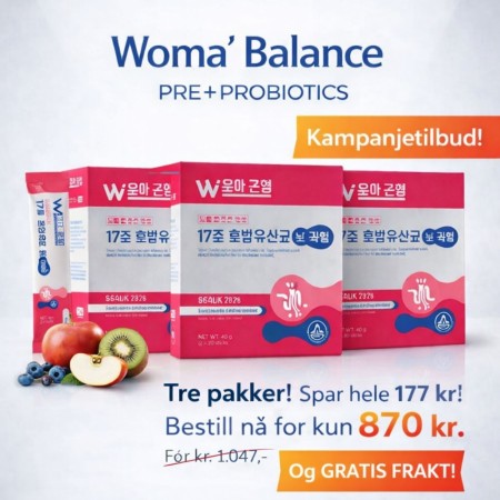 Woma' Balance PRE+PROBIOTICS kosttilskudd sett med 3 og gratis frakt