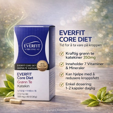 Everfit Core Diet kapsler med grønn te-ekstrakt, katekiner og pantotensyre for reduksjon av kroppsfett