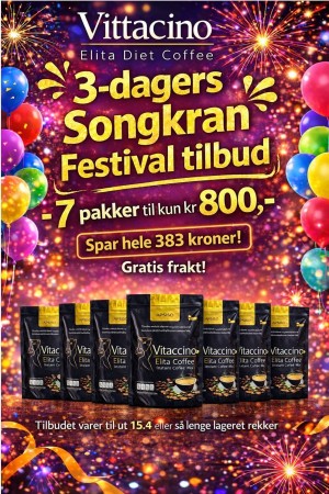 CRAZY SONGKRAN TILBUD Vitaccino Elita diet Coffee, sett med 7 pakker SPAR KR 383!